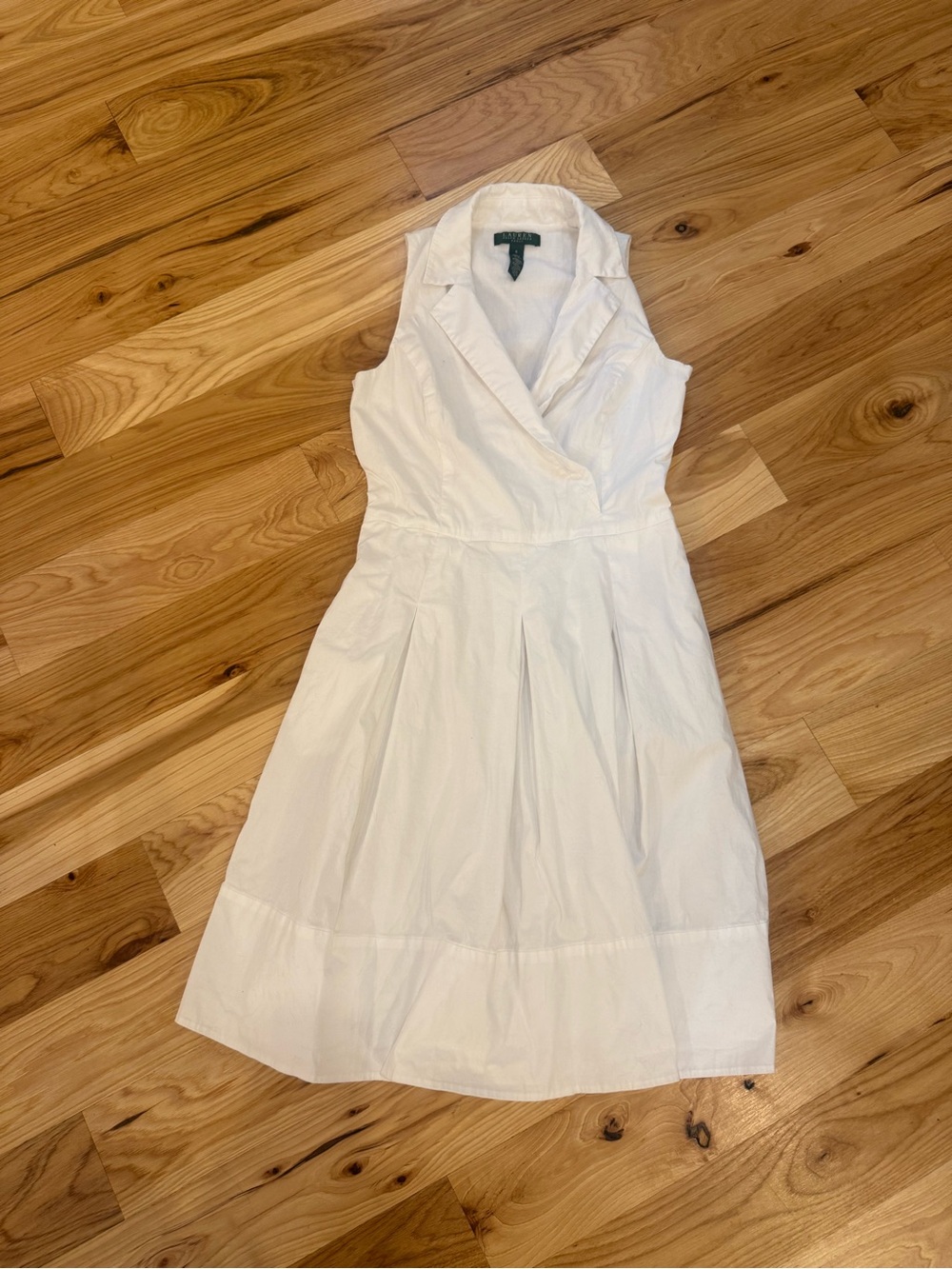 Lauren Ralph Lauren White Sleeveless Collared Fit-and-Flare Dress
